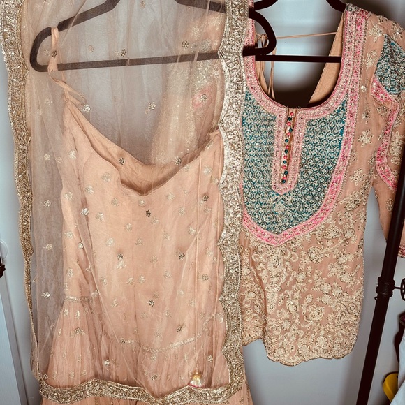 Designer anarkali indian wedding outfit. Gharaara style - Picture 7 of 12